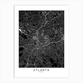 Atlanta Black And White Map Art Print