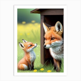 Baby Fox & Mom Art Print