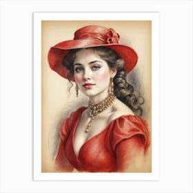 Victorian Woman In Red Hat 2 Art Print