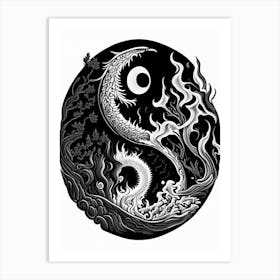 Fire And Water Yin and Yang 1 Linocut Art Print