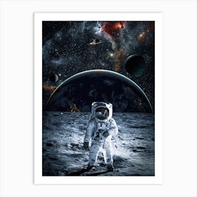 Astronaut On Grey Moon Art Print