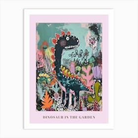 Dinosaur In The Garden Colourful Brushstroke 3 Poster Art Print