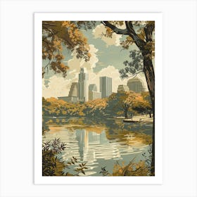 Duotone Illustration Zilker Metropolitan Park Austin Texas 4 Art Print