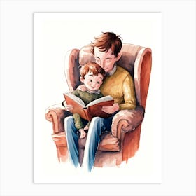 Father And Son Reading A Book Art Print