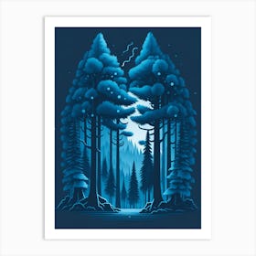 A Fantasy Forest At Night In Blue Theme 87 Art Print