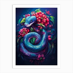 Snake With Flowers Art Print