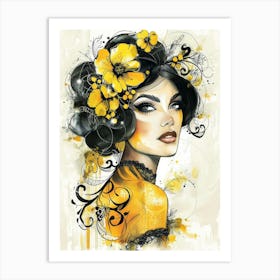 Yellow Flower Girl Art Print