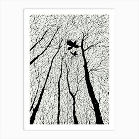 Silhouetted Ravens In The Winter Trees Art Print