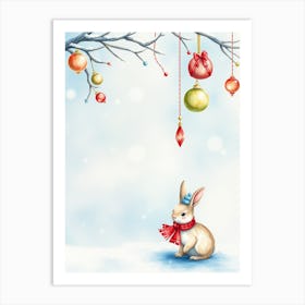 Christmas Bunny On The Branch Art Print