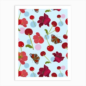 Cheries And Butterflies Art Print