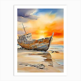 Ship On The Beach Art Print