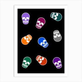 Skulls Pattern in Multi Colour Halloween Art Print