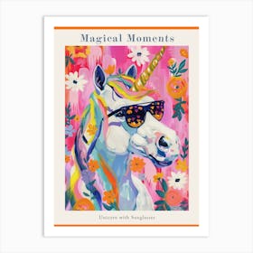 Floral Unicorn With Sunglasses 3 Poster Art Print