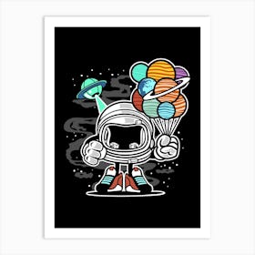 Cartoon Planets Robot Space Space Baloons Ufo Art Print