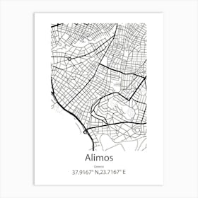 Alimos,Greece Minimalist Map Art Print