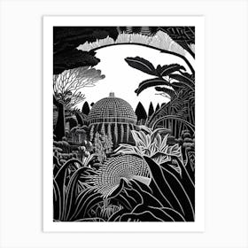 Gardens By The Bay, Singapore Linocut Black And White Vintage Art Print
