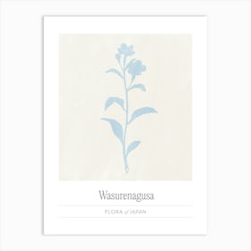 Japandi Flower Market, Floral Silhouette in Pastel Blue Art Print