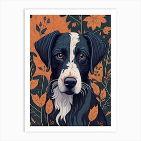 Floral Dog Portrait Boho Minimalism (15) Art Print