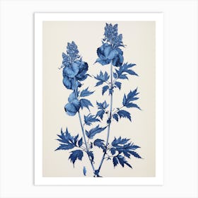 Blue Botanical Aconitum 3 Art Print