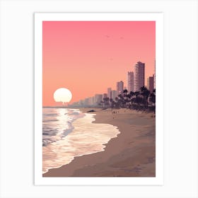 Illustration Of Haeundae Beach Busan South Korea In Pink Tones 4 Art Print