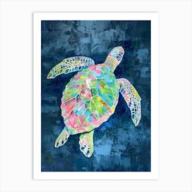 Sea Turtle Swimming Pink & Blue 3 Art Print