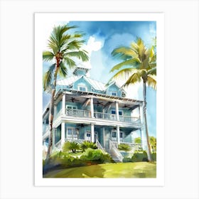 Watercolor House With Palm Trees Art Print