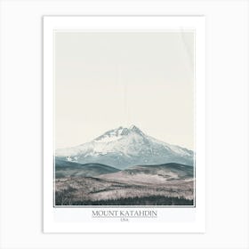 Mount Katahdin Usa Color Line Drawing 8 Poster Art Print