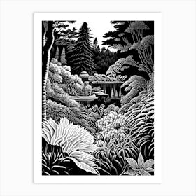 Butchart Gardens, Canada Linocut Black And White Vintage Art Print