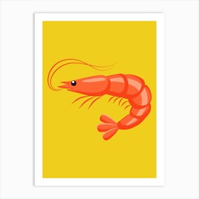 Shrimp On Yellow Background Art Print