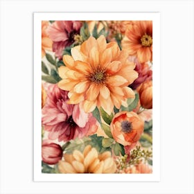 Watercolor Flowers Seamless Pattern Art Print