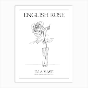 English Rose In A Vase Line Drawing 4 Poster Art Print