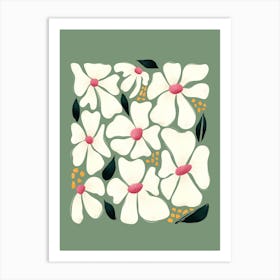 White Daisy Flowers On Green Art Print