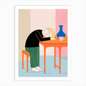 Sleepy Girl At The Table Art Print