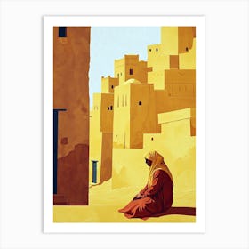 Arabian Woman Sitting In Front Of A Building Art Print