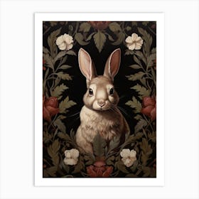 Rabbit Portrait With Rustic Flowers 0 Art Print