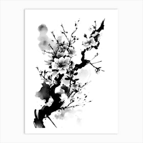 cherry blossom black and white art Art Print