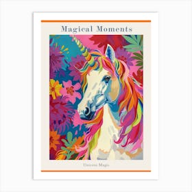 Rainbow Unicorn Floral Leaf Portrait Poster Art Print