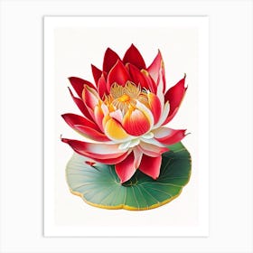 Red Lotus Decoupage 1 Art Print