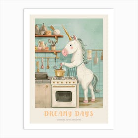 Pastel Unicorn Cooking In The Kitchen 2 Poster Art Print