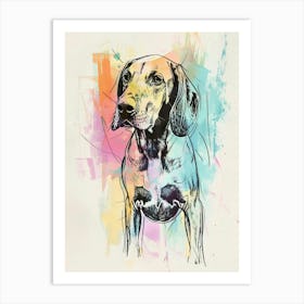 Colourful Watercolour Redbone Hound Dog Line Illustration 2 Art Print