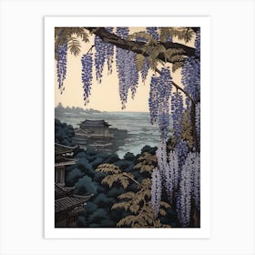 Fuji Wisteria 2 Vintage Botanical Woodblock Art Print