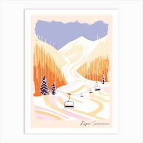 Poster Of Aspen Snowmass   Colorado, Usa, Ski Resort Pastel Colours Illustration 0 Art Print