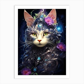 Cat With Flowers Art Print