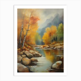 Autumn Lake,Forest Lake, Vintage Oil Painting, Farmhouse Wall Decorations, Antique Landscape, Vintage Landscape Oil Painting.11 Art Print