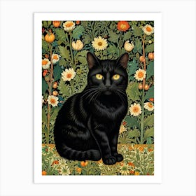 William Morris Black Cat In Flowers 1 Art Print