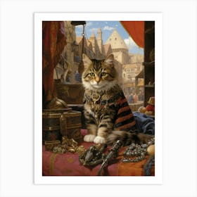 Regal Cat With Medieval Jewellery At Market Art Print