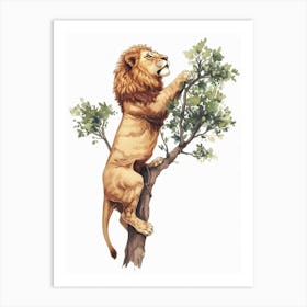 Barbary Lion Climbing A Tree Clipart 1 Art Print