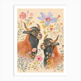 Folksy Floral Animal Drawing Yak 4 Art Print