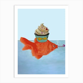 Goldfish With Cupcake Art Print