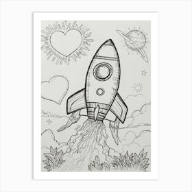 Rocket Ship Drawing Art Print